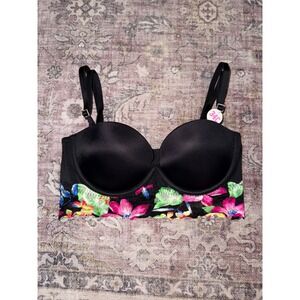 Victoria's Secret PINK Bustier Bra Black Floral Lace Longline 34C NWT 11001332